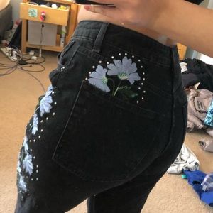 Topshop Embroidered Mom Jeans